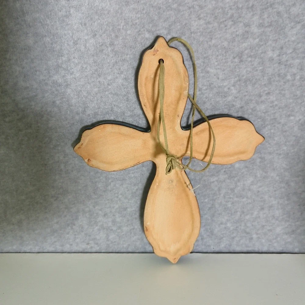 Ceramic Cross Wall Hanging Blue Religious Home Decor Spiritual Art 9.25 X 11.75